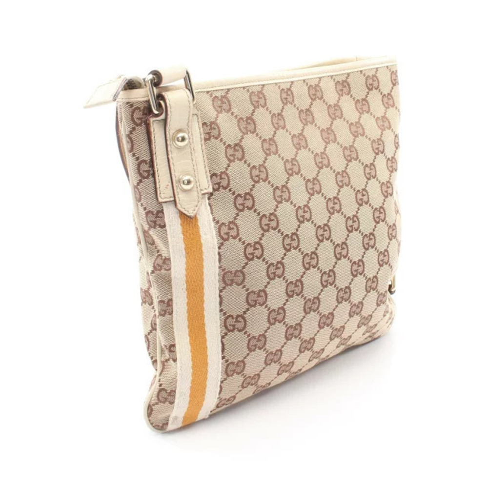 Gucci Leather Canvas Shoulder Orange GG White Cream Beige Bag Cream Tan